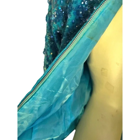 Vintage 60s Wool Beaded Sequin Sweater Back Zip Turquoise Silk-lined By Cavanagh